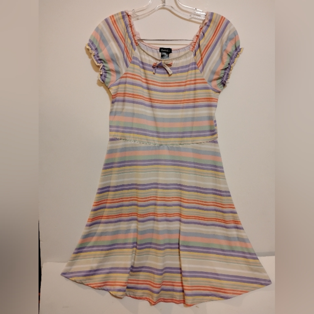 Striped Multicolor Dress Girls L (14-16) Polyester 95% Spandex 5% ZUNIE (R)